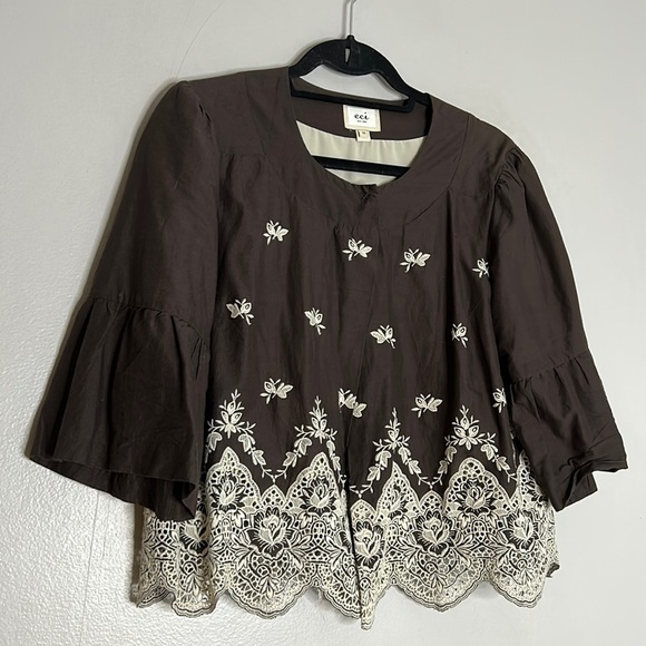 ECI New York Brown Crop Bohemia. Single snap embroidered botanical jacket - Picture 1 of 8